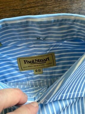 Paul Stuart Light Blue and White Striped Dress Shirt